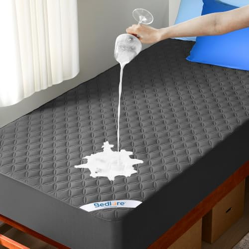 BEDLORE Waterproof Single Mattress Protector, Breathable TPU, Grey | Extra Deep Pocket, Brushed Microfiber, Hypoallergenic, Noiseless, Oeko-Tex Mattress Cover, Machine Washable