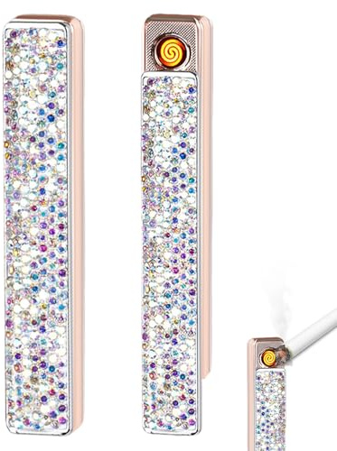 2 mecheros eléctricos con incrustaciones de diamantes, encendedor eléctrico con conector USB, recargable, pitillera brillante, sin llama, personalizable, regalo para mujer