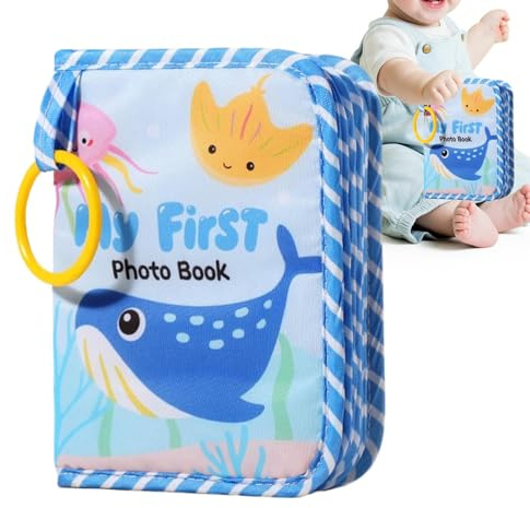 Album fotografico per bebè, primo album fotografico in tessuto morbido, in tessuto di memoria con specchio per famiglia di compleanno per bambini, regalo di genere, libro personalizzabile