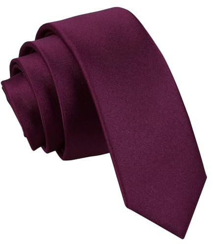 DQT Mens Plain Satin Tie - 5cm Skinny Width Necktie - Wedding, Business & Formal - Plum