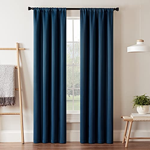 Eclipse Blackout Curtains for Bedroom-Darrell 37 x 63 Insulated Darkening Single Panel Rod Pocket Window Treatment Living Room, Indigo