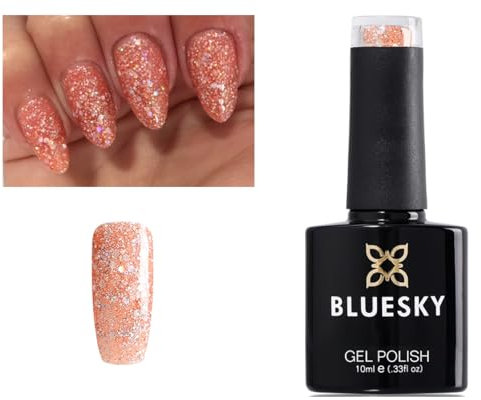 Bluesky Nail Gel Polish PEACH GLITTER Pinch Of Peach,Coral Explosion Diamon Peach Sparkle Glitter BLZ43 - UV LED Soak Off Gel 10ml