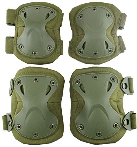 AOUTACC Tactical Combat Knee & Elbow Protective Pads Set for Outdoor CS Paintball Game Cycling Safety Skateboarding Gear Skates Knee Protection Guard Pads (Green)