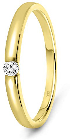 MIORE Bague pour Femmes Bague de Fiançailles Solitaire avec Diamant 0.05 Ct en Or jaune 8 Carat / 333 Or, Bijoux