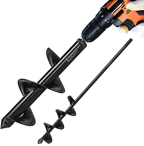2Pcs Auger Drill Bit Planter, (3.7x11.8 and 1.9x14.5 in) Ruooson Spiral Auger for Planting Flower Bulb Auger, Rapid Planter Digger for 3/8 Hex Drive