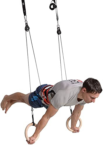 ModularSports FlyFit Premium Edition / Fitnessgeräte für zuhause mit Flaschenzugsystem zur Reduzierung des Körpergewichts / Mit Fitness Ring und Klimmzugstange für Krafttraining