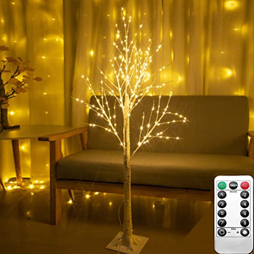 Arbre lumineux LED Arbre de Noël lumières Avec télécommande 150 cm 304 pièces blanc chaud LED 8 modes d'éclairage Alimenté par USB aspect bouleau décoration intérieure et extérieure pour fête mariage
