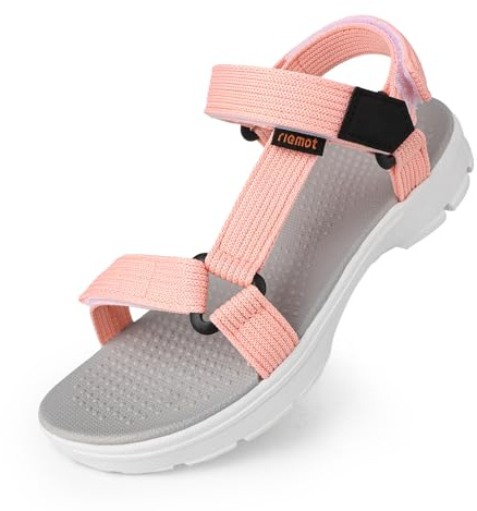 riemot Women's Sports and Outdoor Sandals, Comfortable Summer Sandal with Adjustable Straps, Open-Toe Slip-On Flats, Lightweight Casual Beach Shoes for Walking, Hiking, Trekking, Pink, UK 8
