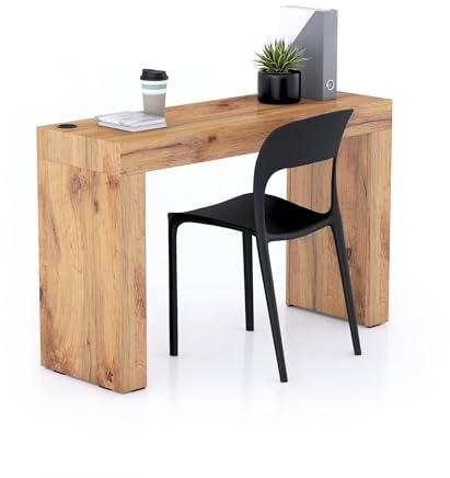 MOBILI FIVER, Escritorio Evolution 120x40, Madera Rustica con Dos Patas y Cargador inalámbrico, Aglomerado y Melamina, Mesa Escritorio para Habitación, Oficina, Made In Italy