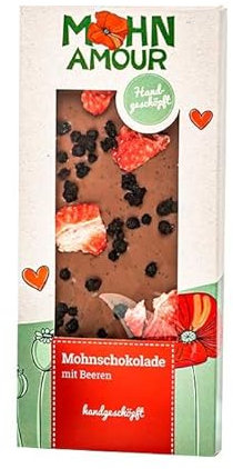 Mohnschokolade mit Beeren 100g - Handgemachte Mohn-Vollmilchschokolade mit Beeren von Mohnwirt Neuwiesinger