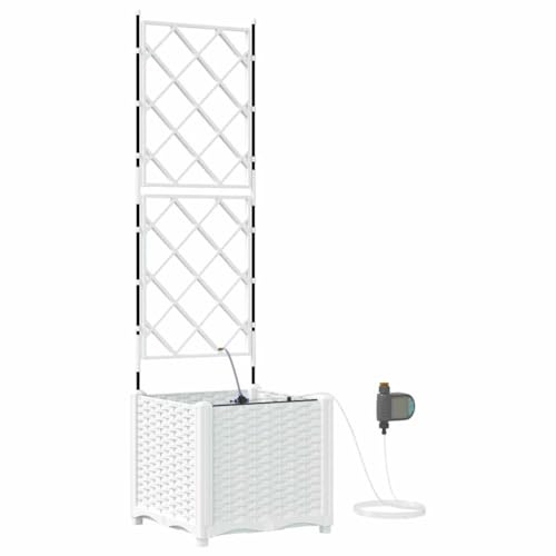 Roanoer Vaso da giardino bianco, 40 x 40 x 142 cm, moderna torre con sistema di irrigazione in plastica robusta, per giardino, terrazza e balcone, fioriera alta per erbe e fiori