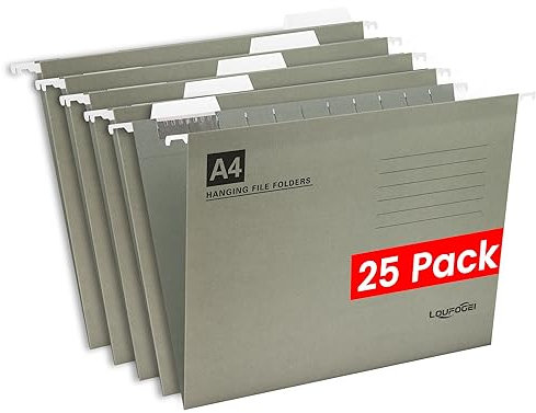 LOUFOGEI Hängeregister A4, 25 Stück Hängeregister Mappen mit Tabs und Einsätzen, 230 gsm Manila-Papier Hängemappen A4 für Buero, Schule Organizer Akten (5 Grau)
