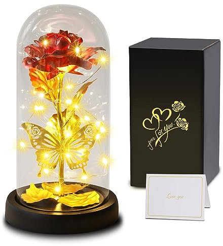 Touloube Rosa Regalo Natale per Donne Mamma Moglie, Rosa Eterna Galaxy Rose per Lei, Fiori di Rosa con Luce a LED, Fiore Artificiale Regali Moglie Fidanzata Compleanno Anniversario Matrimonio