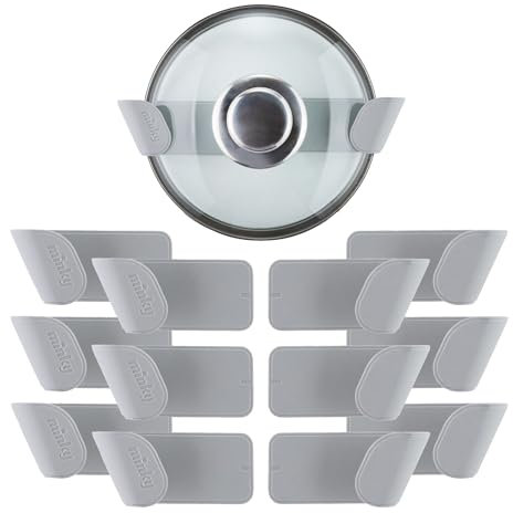Minky Pan Lid Holder Set - 6 Pairs, Under Sink Organiser, Fully Adjustable Width, Kitchen Organiser, Self Adhesive, 3M VBH Tape, ABS Plastic, Designed and Manufactured in the UK, Grey