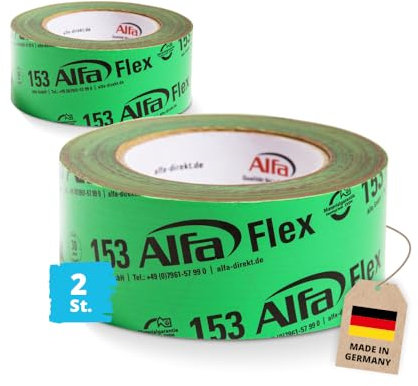 153 ALFA «Flex» - Ruban adhésif flexible haute performance, 2 pièces, 100 mm x 25 m (50 mètres) pour pare-vapeur, freins vapeur et membranes de toiture, ultra fixant et ultra flexible