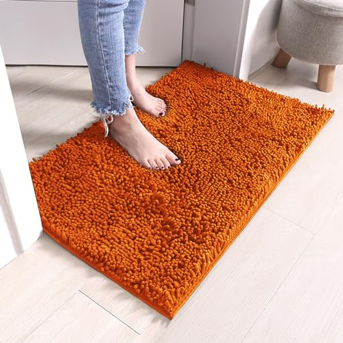 RUN HELIX Tapis de Bain Chenille Antidérapant, Tapis de Salle de Bain Doux Et Absorbant (40 x 60 cm, Orange)