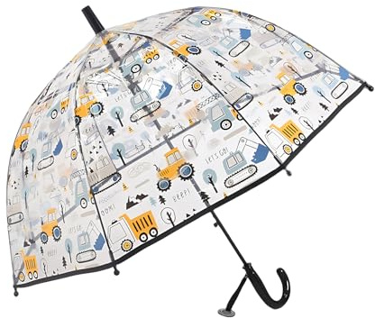 Meichoon Ombrello per bambini modello Bulldozer Trasparente 70cm/27,5 Cupola Facile da impugnare Antivento e Antipioggia Visione chiara con Targhetta Nera