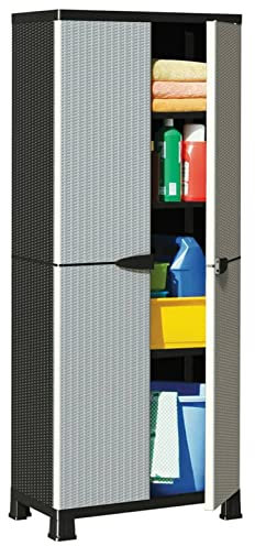 CIADAZ Plastskåp 68 x 39 x 171,5 cm rottingdesign, förvaringsskåp, plastskåp, rengöringsmedelsskåp, sidoskåp, köksskåp, multifunktionsskåp