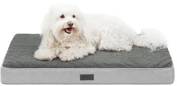 lionto Hundebett orthopädisch, 76x51x8 cm, Robustes Hundekissen mit weichem Plüsch, Bezug abnehmbar & waschbar, wasserabweisend, geeignet für kleine & große Hunde + Katzen, grau