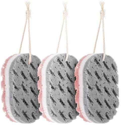 WLLHYF 3 spugne da bagno da donna, spugna, luffa, scrub per corpo, peeling profondo, spugna da doccia per corpo, grandi dimensioni, spugna da bagno, accessori da bagno (polvere color crema)