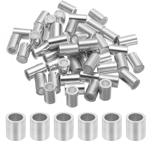 QUARKZMAN 5/16 8mm Aluminium Crimpschlaufe Single Round Ferrule 22mm Höhe, Silber 50 Stück