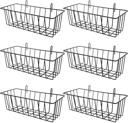 GBACHOOSE 6 Stück Gitterkorb mit Haken, 23x10x7.5CM Aufbewahrungskörbe aus Draht, Drahtkorb Schwarz , Metallkorb Klein für Büros, Küchen, Bäder Schwarz