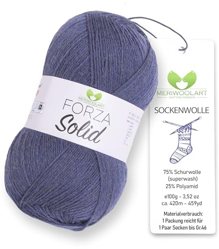 MeriWoolArt Sock Yarn, 75% Virgin Wool Superwash, 100g/420m, Purple, 4-Ply for Socks and Sweaters (Blue-4615)