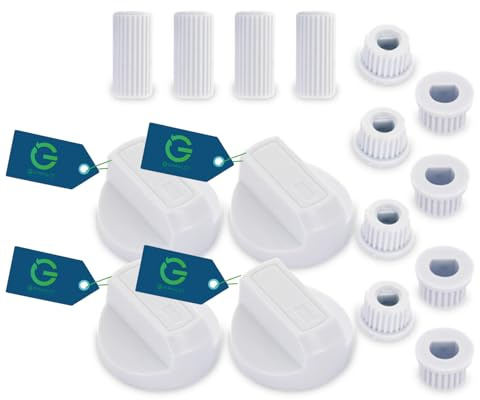G GRIMALDI Kit 4 Manopola Universale per Piano Cottura Cucina a Gas Nero Bianco Argento Innesto 6mm 7mm 8mm, Manopole Cucina Moderna compreso Set Adattatori Asse Raso Asse Alto (4, Bianca)