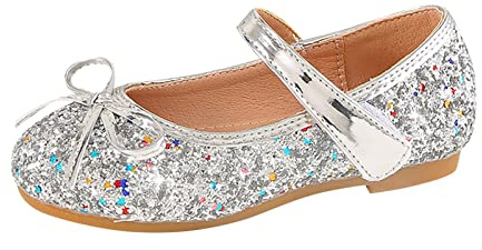 Mary Jane - Zapatos planos para niños y niñas, bailarinas de lentejuelas, para fiesta, cosplay, fiestas, bodas, sandalias escolares, comuniones, zapatos de noche, zapatos de princesa, plata, 28 EU