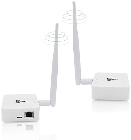 Bridge wireless da 2,4 GHz, ponte WiFi point-to-point (portata 1 km), ideale per connessioni PtP/PtMP con antenna ad alto guadagno, adattatore Type-C, 2 porte Ethernet RJ45 (confezione da 2) (bianco)