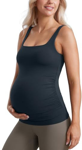 CRZ YOGA Maternity Square Neck Tank Tops | Butterluxe, Light Support, Removable Pads, Yoga, Extremely Soft, Side Ruched, Wide Straps, Pregnancy and Postpartum