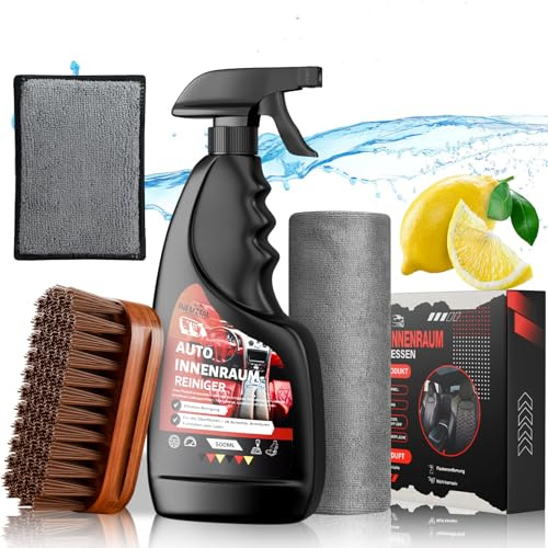 InemzTal Auto Innenraum Reiniger 500ml,Profi Innenraumreiniger Set Auto,Enthält MikrofasertüCher-40X40cm,Innenraum Reiniger Pad,Porentiefe Reinigung Aller im Fahrzeug verbauten Materialien
