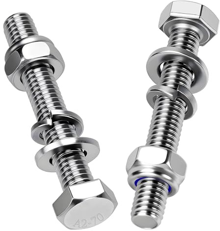 Mbsomnus 10 viti esagonali M6 x 100 mm, in acciaio inox DIN 933, viti in acciaio inox A2 V2A, esagonali con dadi autobloccanti, rondelle e anelli a molla per mobili auto