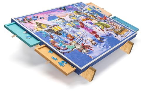 Table Puzzle 1000 Pieces avec 4 Tiroirs et Couvercle - Plateau Puzzle Portable en Feutre - Support Puzzles Inclinable avec Support et Housse - Planche Puzzles Idéal pour Adultes Cadeau de Noël