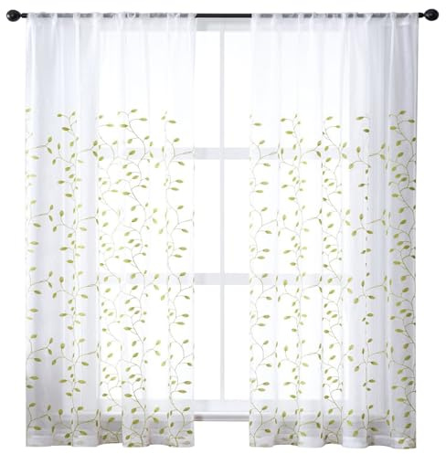LONGCAO Tende Trasparenti 70 x 210 cm Set di 2 Pannelli in Voile Morbido, 100% Poliestere, Traslucido Tende Cameretta Bambini per Camera da Letto di Ragazze e Bambini, Verde