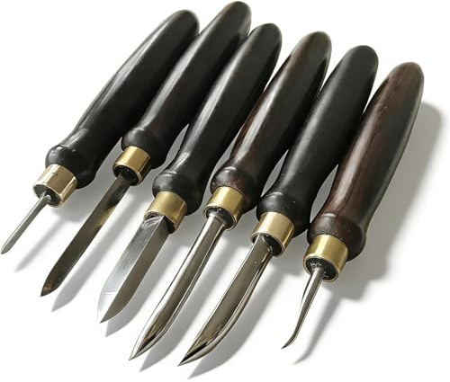 Set di 6 strumenti professionali per incisione, in acciaio ad alta durezza per incisioni e incisioni su legno
