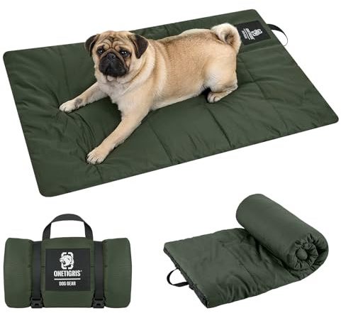 OneTigris Dog Bed Travel Large, Portable Dog Bed Camping for Washable Durable Oxford Portable Sleeping Mats for Car Crate Sofa also For Indoor Outdoor Camping Travel Green (S)