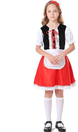 Sonnena Vestito da Ragazza Oktoberfest Dirndl Bambina Abito Tradizionale per Feste della Tedesco Gonna da Cameriera Bambina Oktoberfest Maidcostume Gonna a Maniche Corte e Calzini