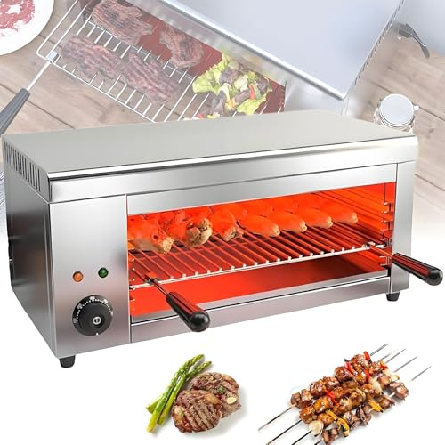 Asador De Salamandra De 2000 W, Asador EléCtrico Para Bistec, Parrilla Para Raclette, Parrilla Para Fundir Queso Con Bandeja Recogemigas ExtraíBle Para Uso DoméStico Y Comercial