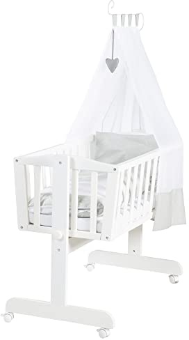 roba Culla Completa Heartbreaker 40x90cm, Legno Bianco, Piumino e Cuscino, Biancheria da Letto, Materasso e Baldacchino
