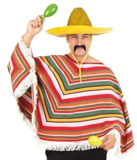 P'TIT CLOWN - 91224 - Poncho Mexicain Adulte - Unisexe - Déguisement Parfait pour Carnaval, Cosplay, Fêtes à Thème, Festivals - Polyester - Taille Unique - Multicolore
