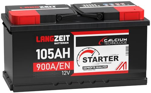 LANGZEIT Autobatterie 105AH 12V 900A/EN Starterbatterie +30% mehr Leistung ersetzt Batterie 88Ah 90Ah 92Ah 95Ah 100Ah