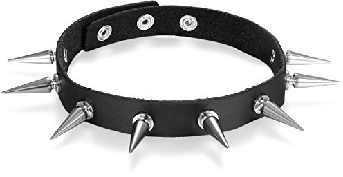 OIDEA Damen Leder Choker Halsband: Schwarz Echt Lederhalsband Nieten Spitze Sexy Punk Rock Halsschmuck Kostüm Party Alltag für Frauen Mädchen