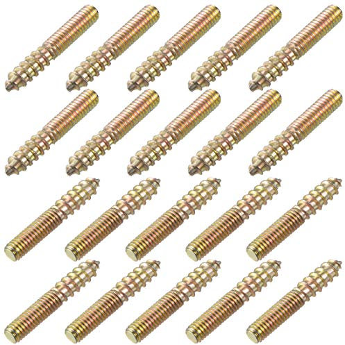 sourcing map M4 Vis Double Filetage Boulon Longueur 25mm Double Tête Autotaraudeuse 4mm Bois Joint Meubles Jambes 20Pcs