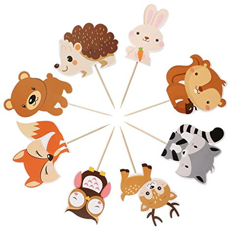 Amosfun 24 StüCk Waldtier Kuchenstecker - Niedliche Tier-Cupcake-Dekorationen Aus Papier FüR Kindergeburtstag, Babyparty Und Party-Dekoration