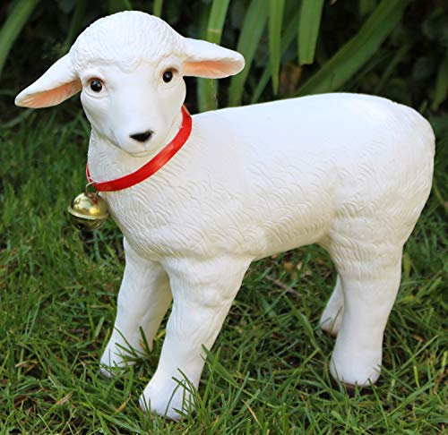 RAKSO Deko Garten Figur Dekofigur Gartenfigur Tierfigur weißes Lamm Lämmlein aus Kunststoff Höhe 28 cm