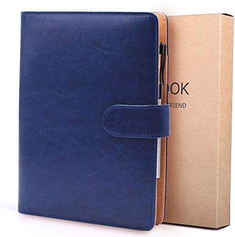 BESTOO Filofax A5 Carnet de Notes Cahier en Cuir Rechargeable Voyage Diary Notebook Bullet Journal 200 Pages de Papier épais de 100 gsm, Cadeau pour Hommes et Femmes (Bleu)