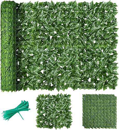 Artificial Ivy Fence Screening 5m x 1m (196x39in), Green Fencing Hedge Roll Wall Privacy with 50 Green Nylon Ties, Ivy Leaves Fence UV Fade Protected for Outdoor Garden Decor, Party, Wedding