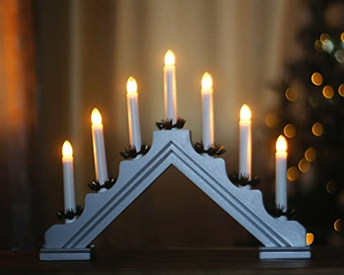 Elex® Mains Voltage 7 Wooden Candle Bridge Grey Window Decor Xmas Light + Free One Bulb