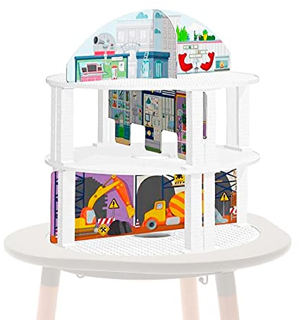 Stokke MuTable Bricks Tower Scenario, City - Three Levels & Six City Scenes Including Shops, Police Station, Subway & Helicopter Landing Area - Tool-Free Assembly - for Ages 3+